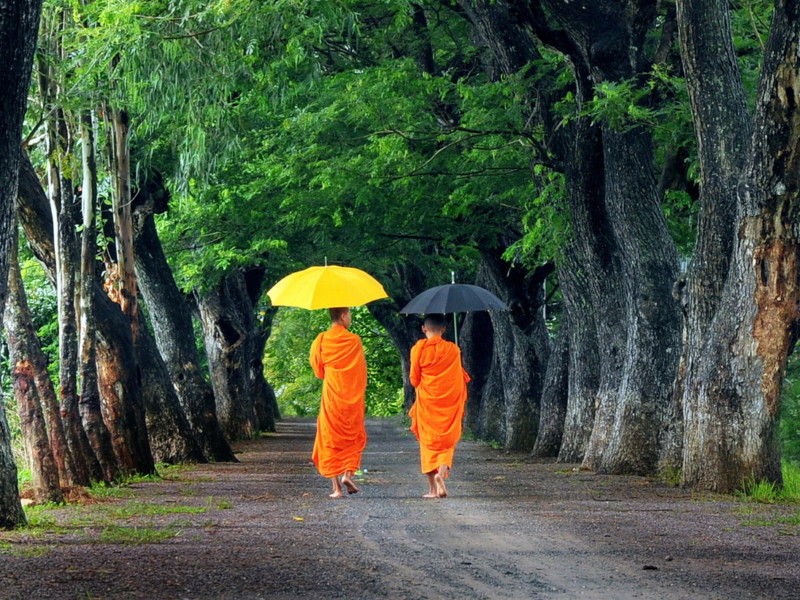 Monks Walking together Cambodia