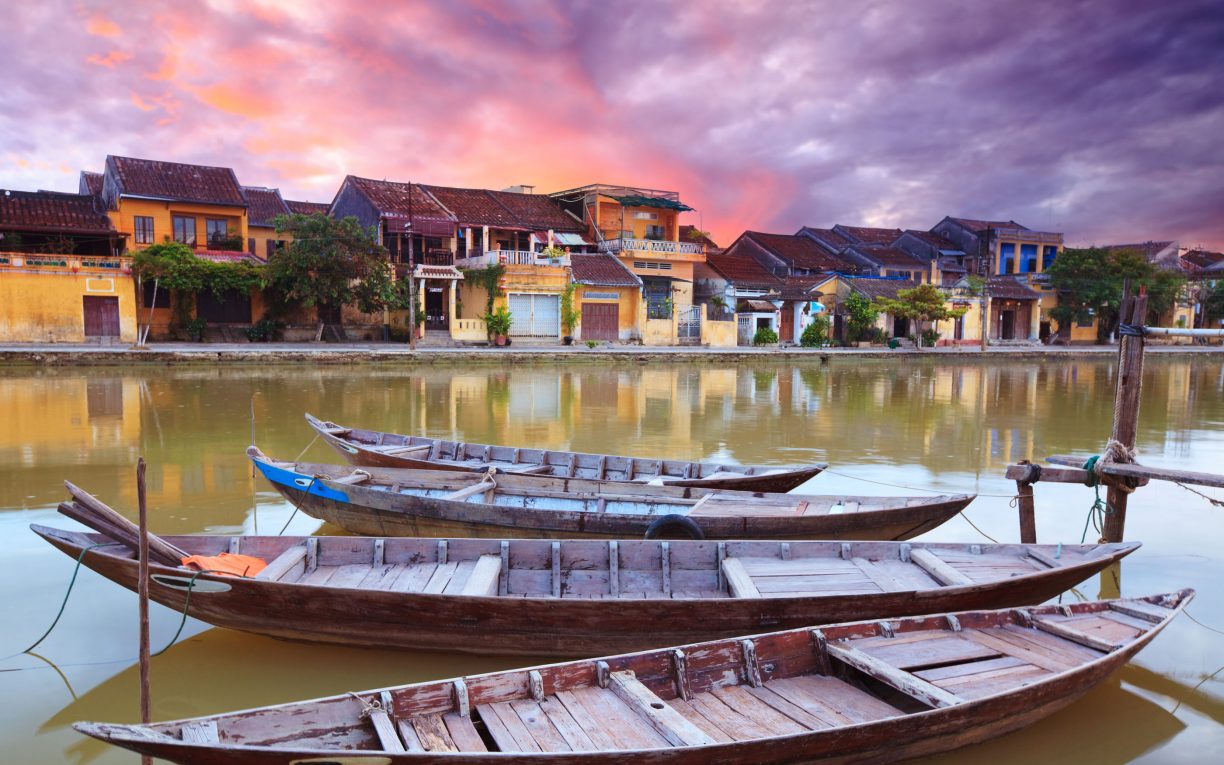boats river sunset Hoi An Vietnam