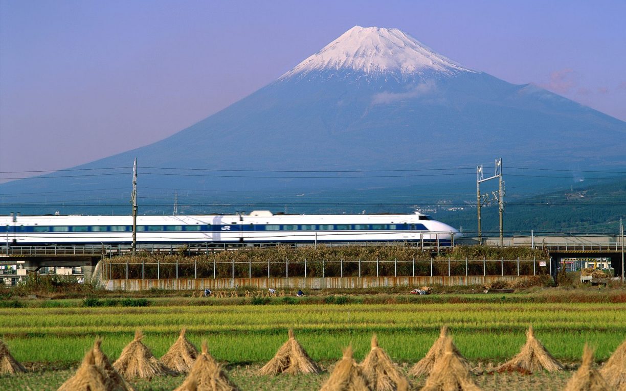 japan mount fuji trains railroad-tracks vehicles shinkansen japan