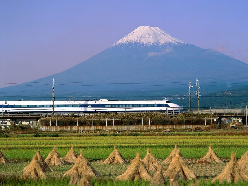 japan mount fuji trains railroad-tracks vehicles shinkansen japan