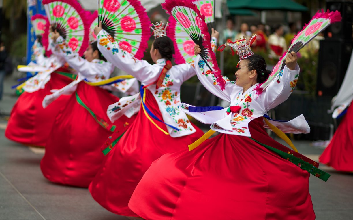 women traditional dress dancing South korea