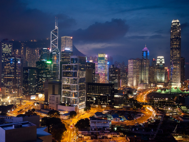 nighttime cityscape hong kong