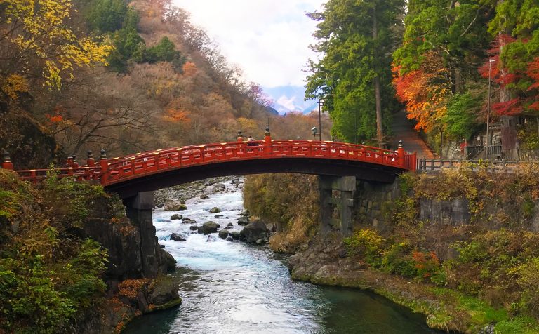 bridge river trees shinkyo nikko japan